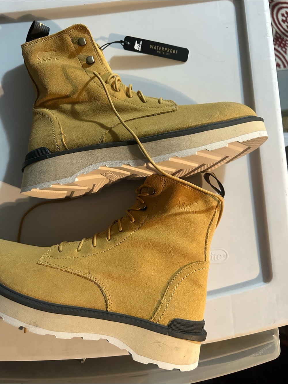 Sorel women’s Yellow Suede Lace-Up Waterproof Boots